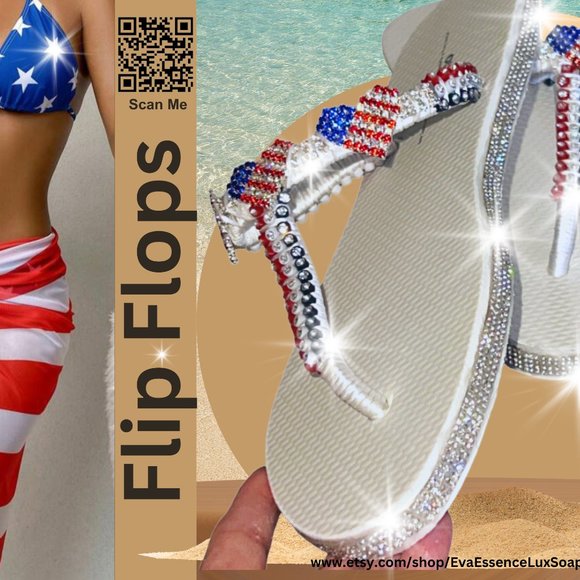 Flip Flops, T-Strap Flip Flops, Women Sandals, Ladies Shoes, Independence Day - Picture 13 of 16